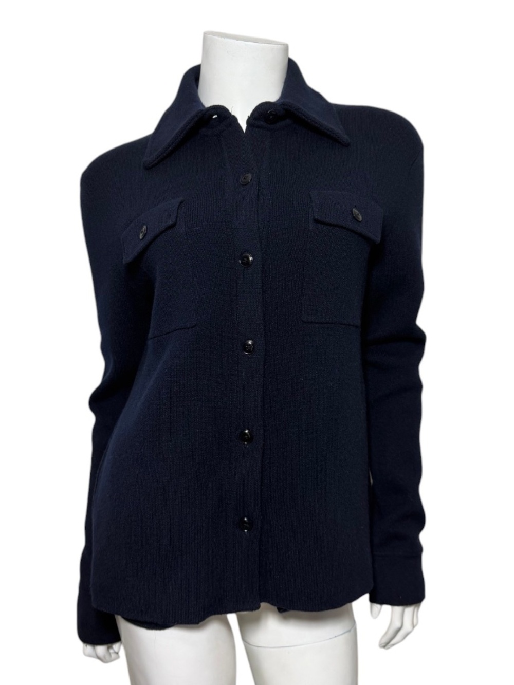 TWP Trish Wescoat Pound 100% Cashmere Navy Shirt Jacket Cardigan Size XS